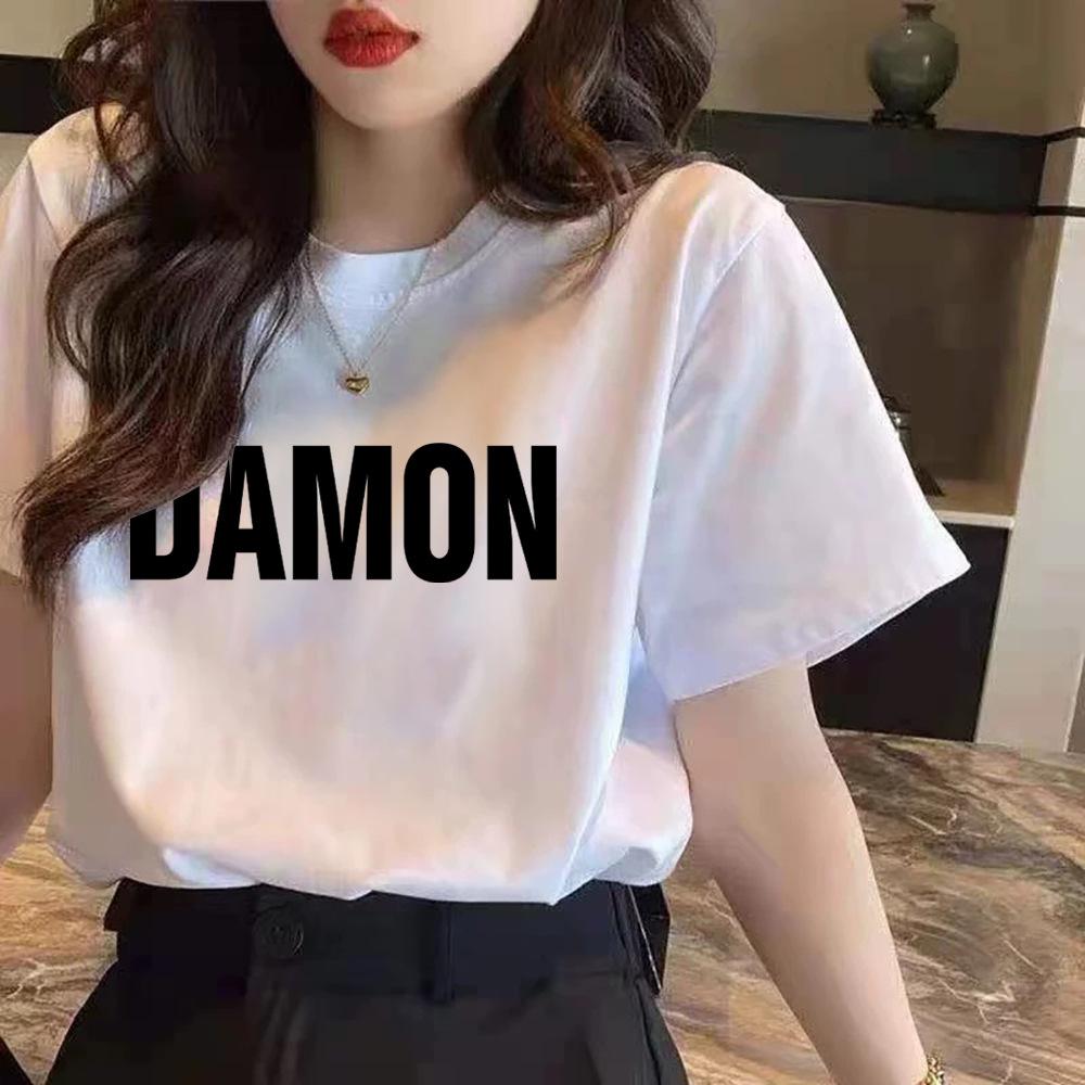 Kurzarm-T-Shirt aus reiner Baumwolle für Damen im Sommer. Neues bedrucktes, schulterfreies Kurzarm-T-Shirt mit Rundhalsausschnitt.
