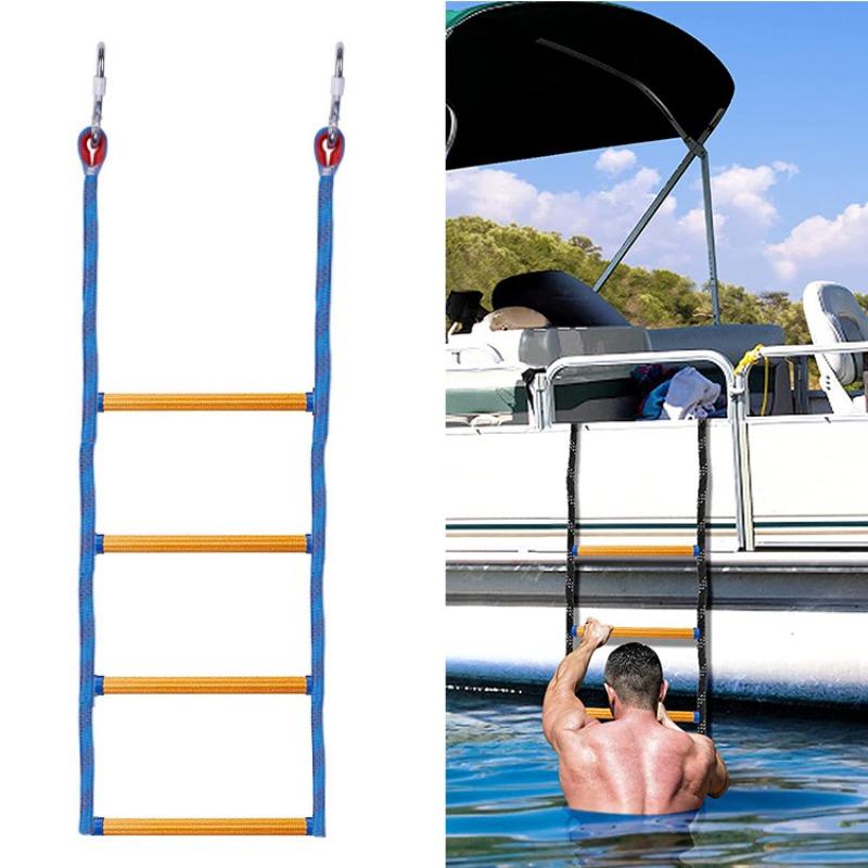 Yacht Ladder Marine Life Ladder Ladder Rope Ladder Four Sections Anti-lost Ladder Mountaineering Buckle Rope Ladder Fishing Boat Blue rope