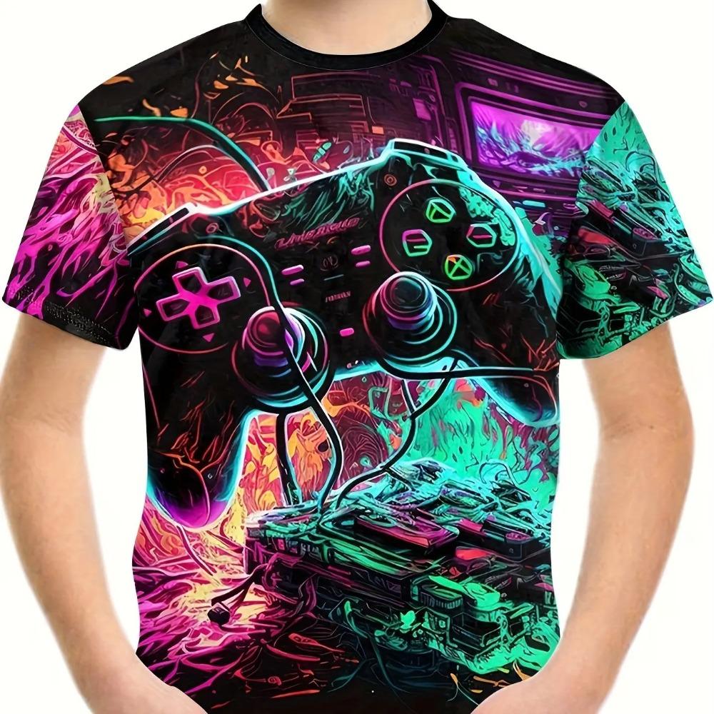 3D Printed Game Controller Printed Boy's Casual and Fashionable Round Neck Short Sleeved T-shirt