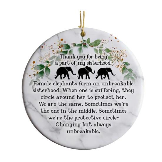 Yousheng Elephant Sisterhood Keepsake Sea Glass Art Christmas Ornament Inspirational Friendship Gift for Sisters Friends Women