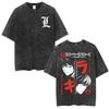 Washed Vintage Anime Death Note Tshirt Yagami Light Graphic T Shirts Men Women Cartoon Manga Oversized Tshirts S Streetwear