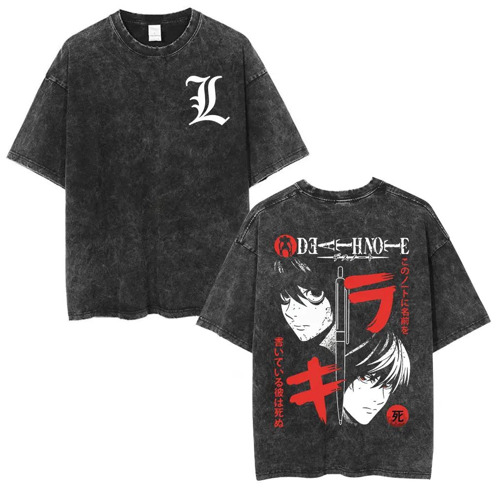 Washed Vintage Anime Death Note Tshirt Yagami Light Graphic T Shirts Men Women Cartoon Manga Oversized Tshirts S Streetwear