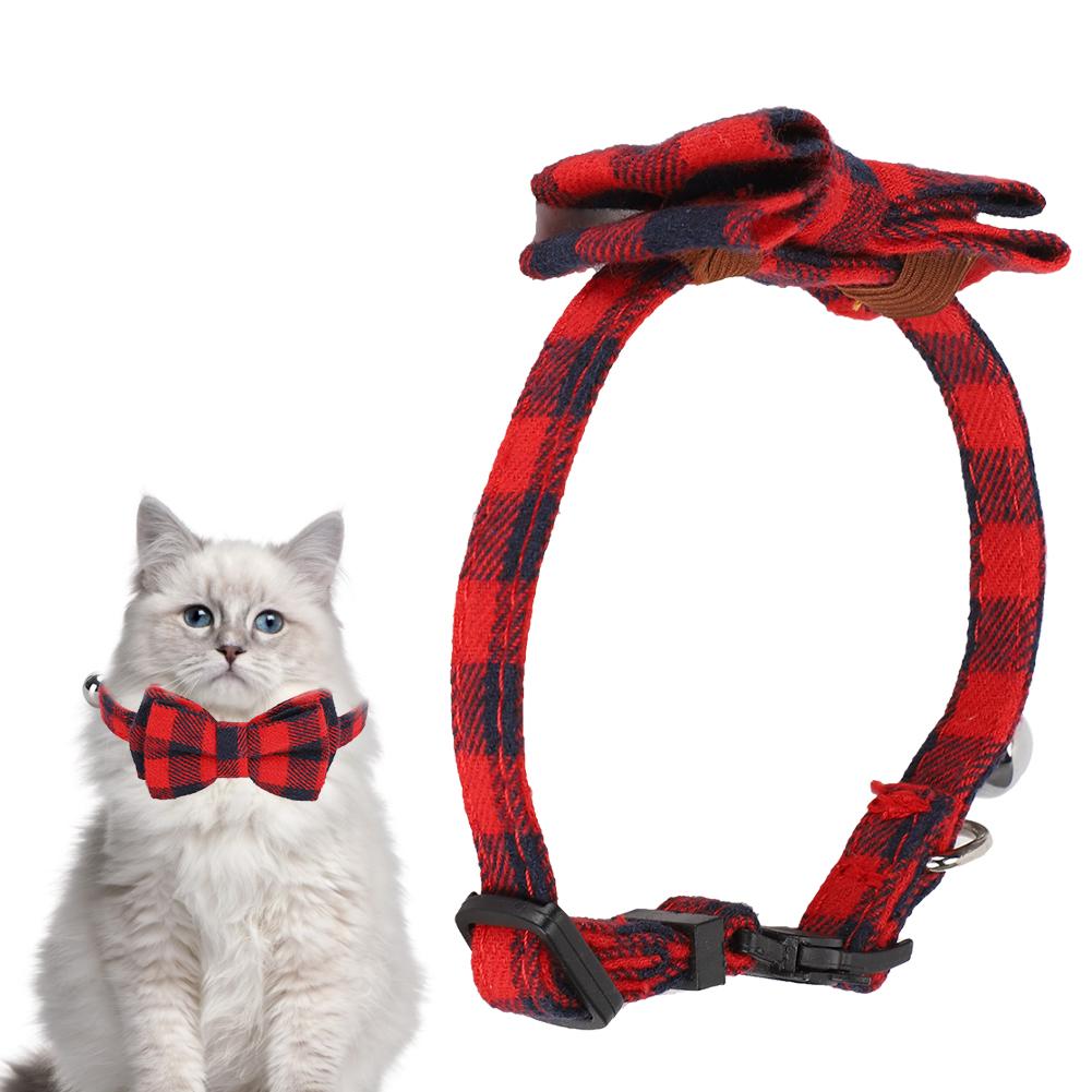 Cats Cute Bowknot Collars Plaid Tie Soft Cloth Bowtie with Bell Pets Decoration SuppliesRed
