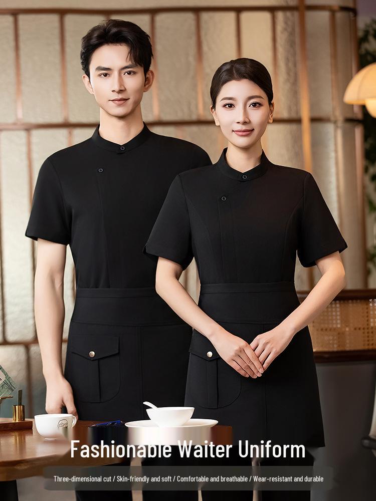 Chinesischer Tee & Hot Pot Uniform - Kurzarm Nationaler Stil für Restaurant- & Café-Personal