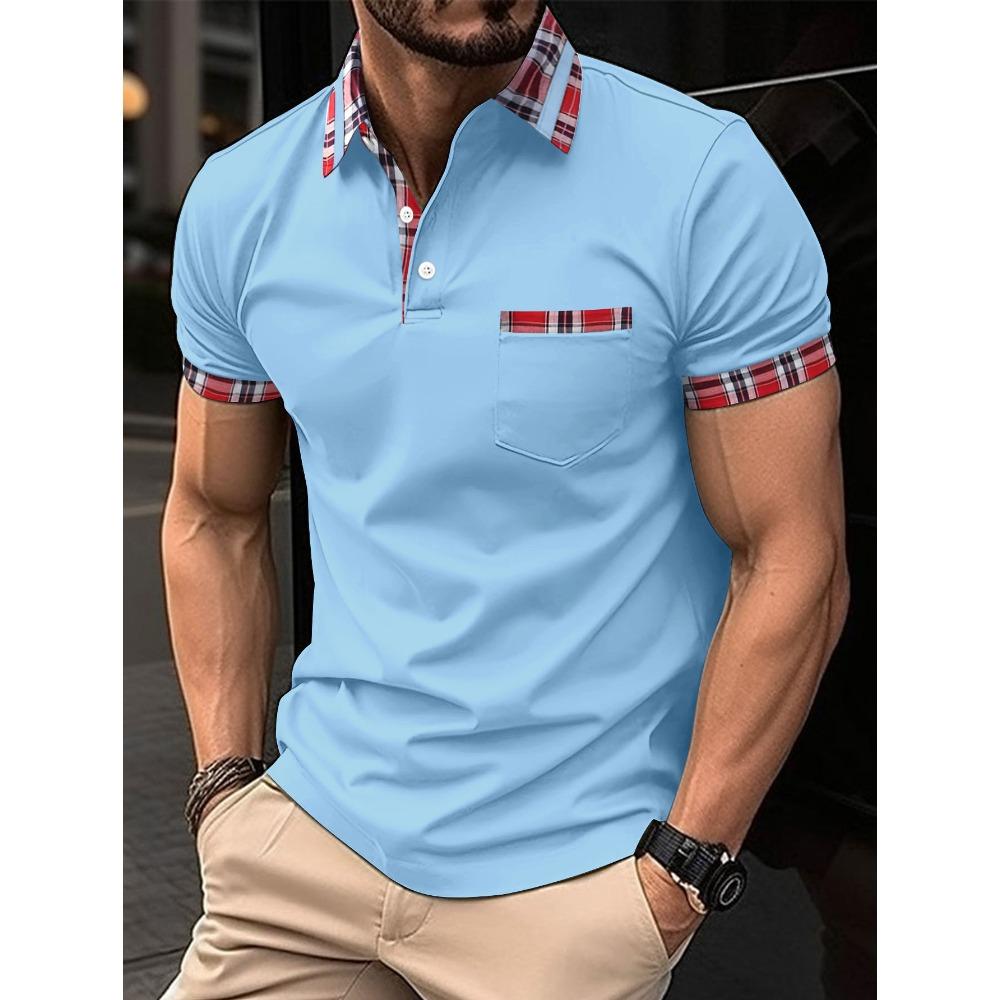 Polo da uomo con bottoni e taschino, colletto alla Henley – un top casual versatile