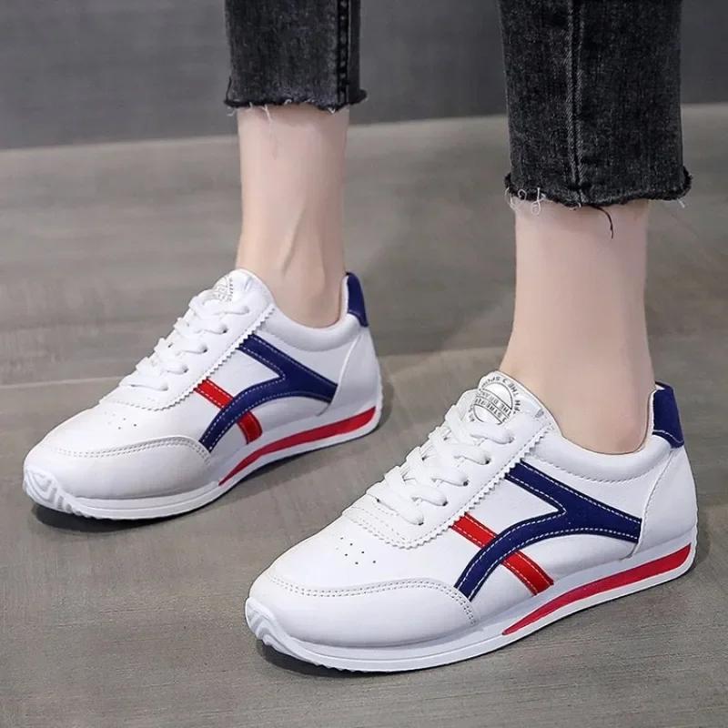 Fashion Striped White Sneakers Women New Leather Chunky Sports Shoes Thick Tennis Vulcanized Basket Platform Shoes Zapatos De Mujer