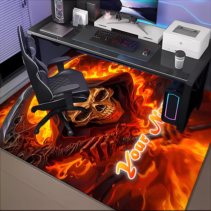 Tappetino personalizzato con nome Tema Mietitore in Fiamme Ideale per Soggiorno, Sale Giochi, Ufficio, Camera da Letto, Tappetino Design Giocoso