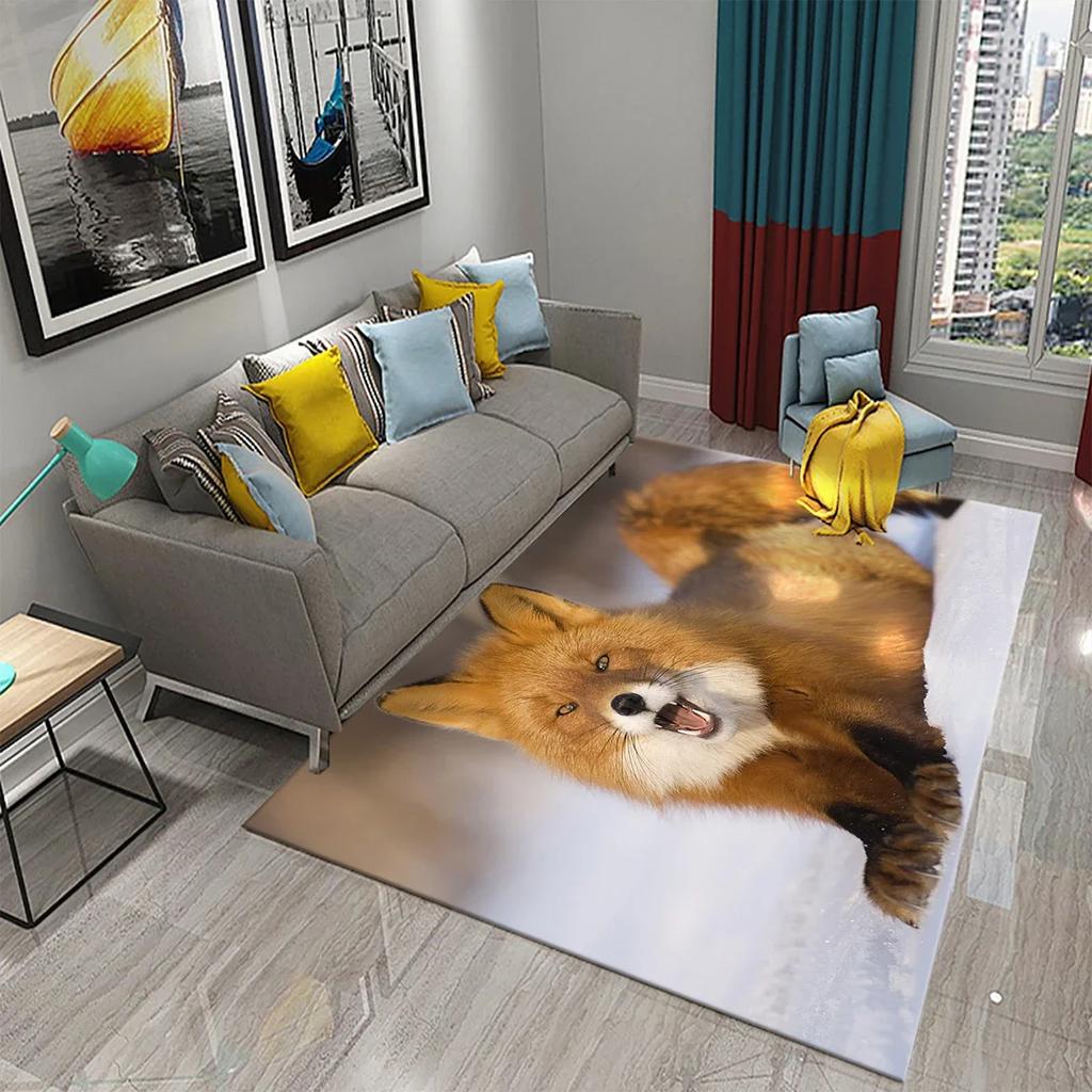 3D Lovely Fox Carpets Cute Wild Animals Mat for Living Room Bedroom Kitchen Area Rug Child Home Decor Carpet Kids Room Play Mat