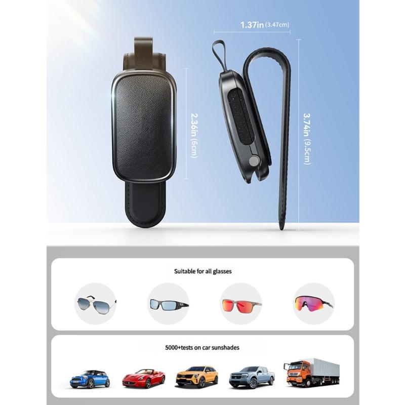 Magnetic Leather Eyewear Holder Sunglass Clip Suitable For Car Visors Secure ABS PC Design Easy Installation Universal
