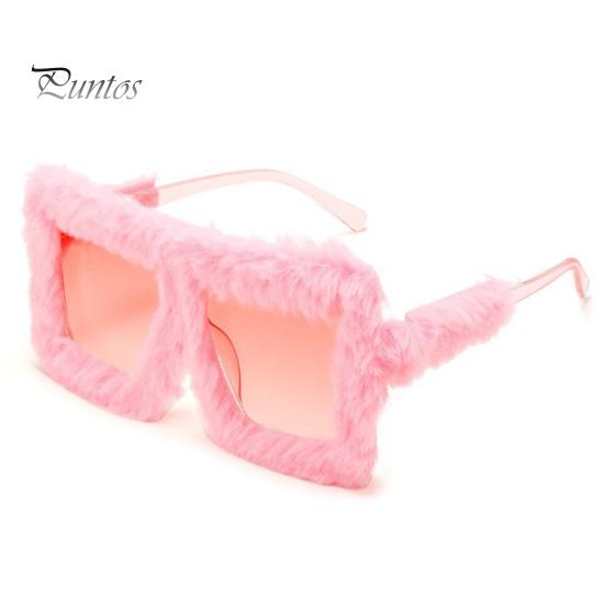 Women Sunglasses Fluffy Plush Trim Oblong PC Frame Anti-UV Sunscreen Eyewear for Club Parties Photography
