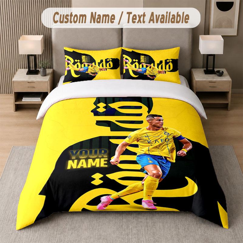 Custom Bedding Set Cristiano Ronaldo Pattern, Print Name Text 1 Duvet Cover Plus 2 Pillowcases Home Textile