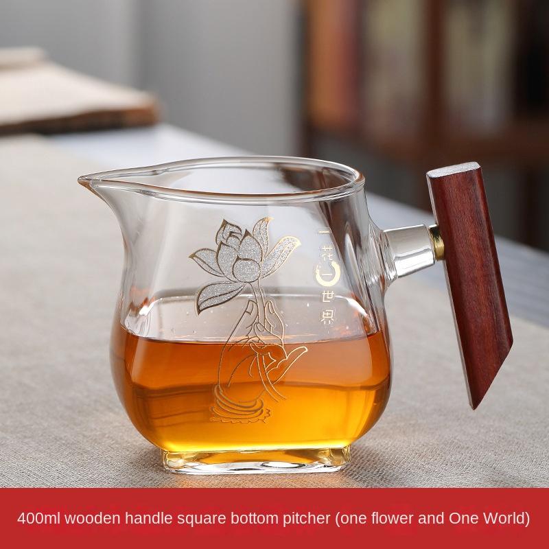 Tepelně odolná skleněná konvice Gongdao s tlustou dřevěnou rukojetí, nálevník, konvice na čaj v šálku, sítko na čaj, integrovaná sada, bar na konvici
