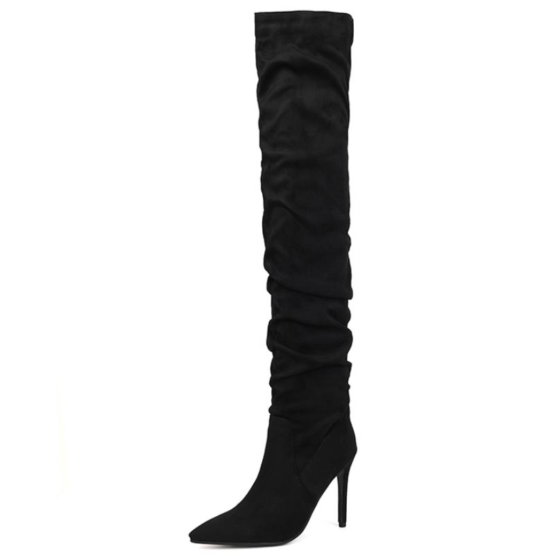 

Pleated Knee High Boots Women Winter Shoes New 2024 Sexy Point Women s Cowboys Long Boots Large Size Footwear Faxu Suede 34 чёрный