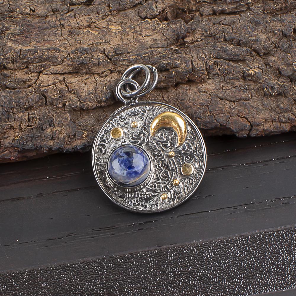 

Подвеска из драгоценного камня содалит ручной работы, 925 пробы, серебряная подвеска, антикварная бижутерия, подвеска для подарка на помолвку 1.30 Inches синий