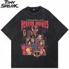 Hip Hop  Retro Washed Black TShirt Streetwear Horror Movie Freak Ghost Graphic T Shirt Cotton Unisex Tshirt Men Tops Tees