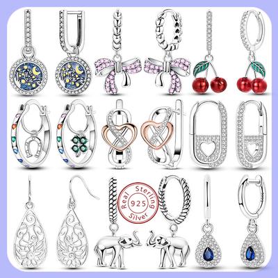 New 925 Silver Hoop Earrings Flowers Zircon Drop Earrings Stud For Woman Fine Birthday Wedding Party Jewelry Gifts