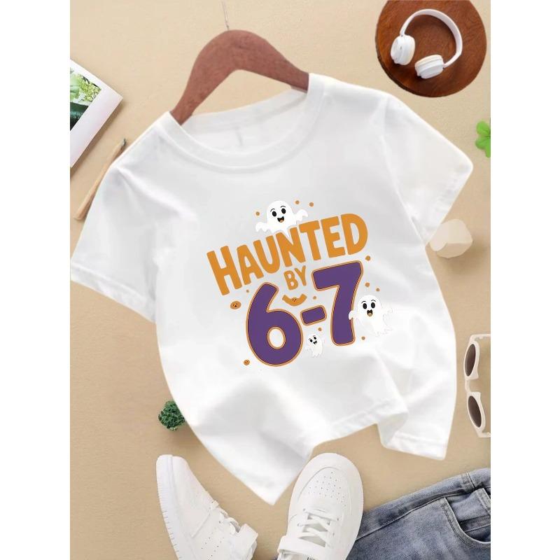 European sizes Casual Girls Round Neck Short Sleeves, Spooky 6-7 Halloween Patterns - Christmas Fashionable And Versatile 110 белый