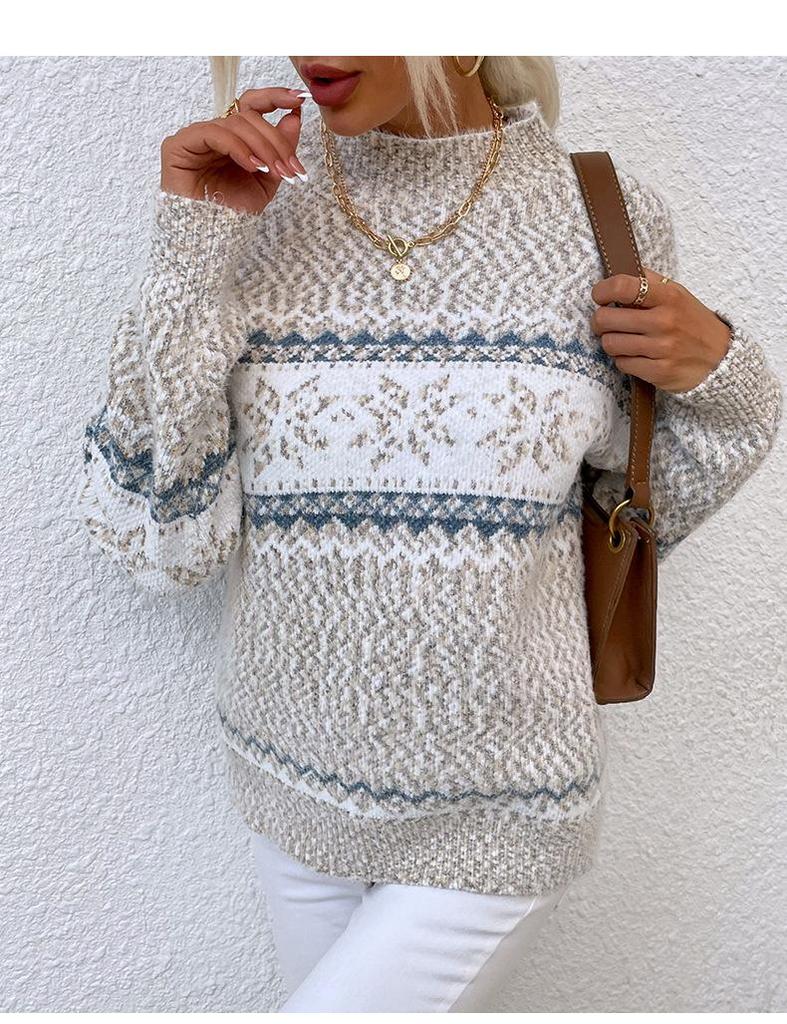 Women's Autumn Winter Christmas Sweater Half Turtleneck Snowflake Pullover