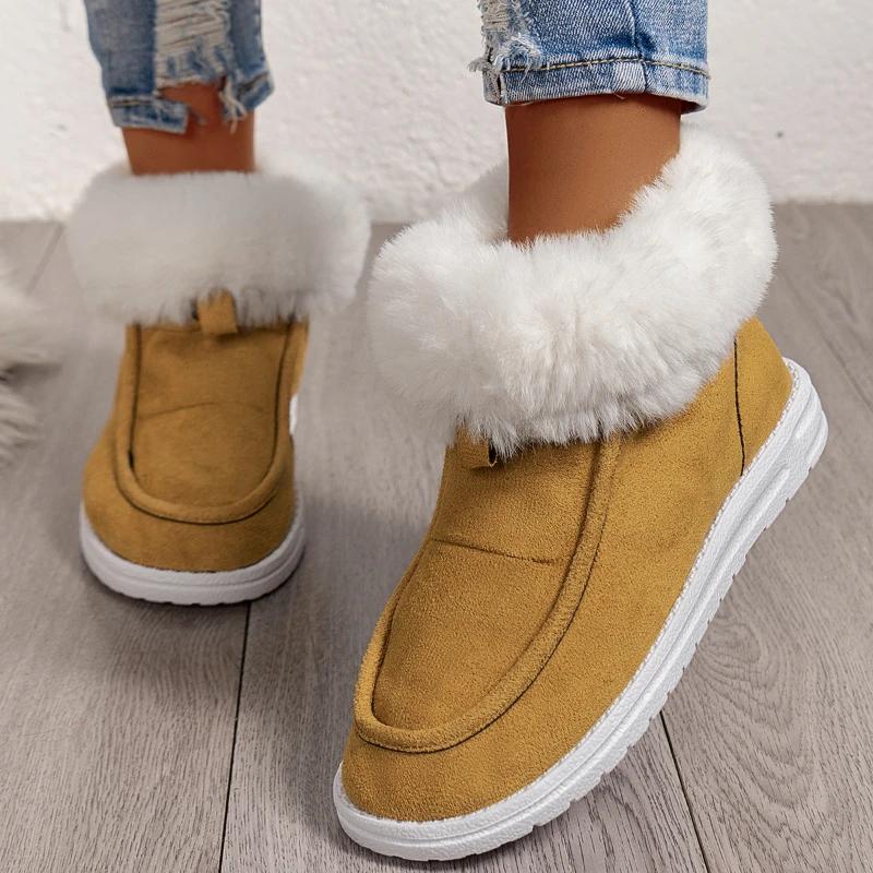 

Cow Suede Mid-Calf Rubber Modern Boots for Women Hot Sale Solid Winter Flat with Ladies Shoes Slip-on Round Toe Boots Zapatos