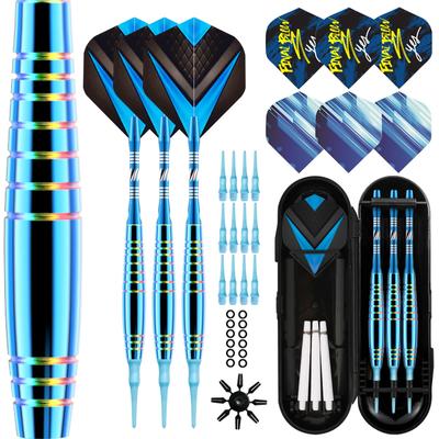 Lavishio Professional Soft Head Darts Set, 19g, 12 Plastic Dart Heads, Dart Flyers, and Shafts (Blue)