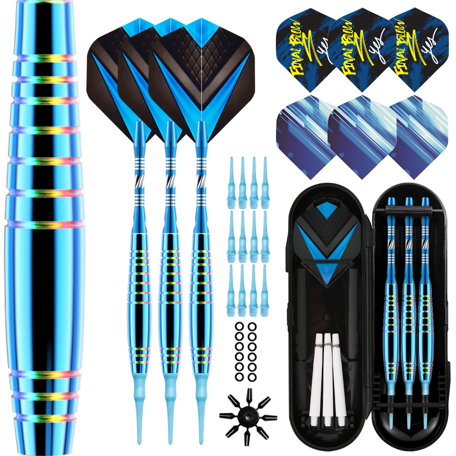 Lavishio Professional Soft Tip Darts Set 19g with 12 Plastic Darts Heads, Darts Flyers, and Shafts, blue