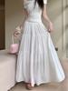 Plus Size Autumn White Pleated Midi Skirt for Women