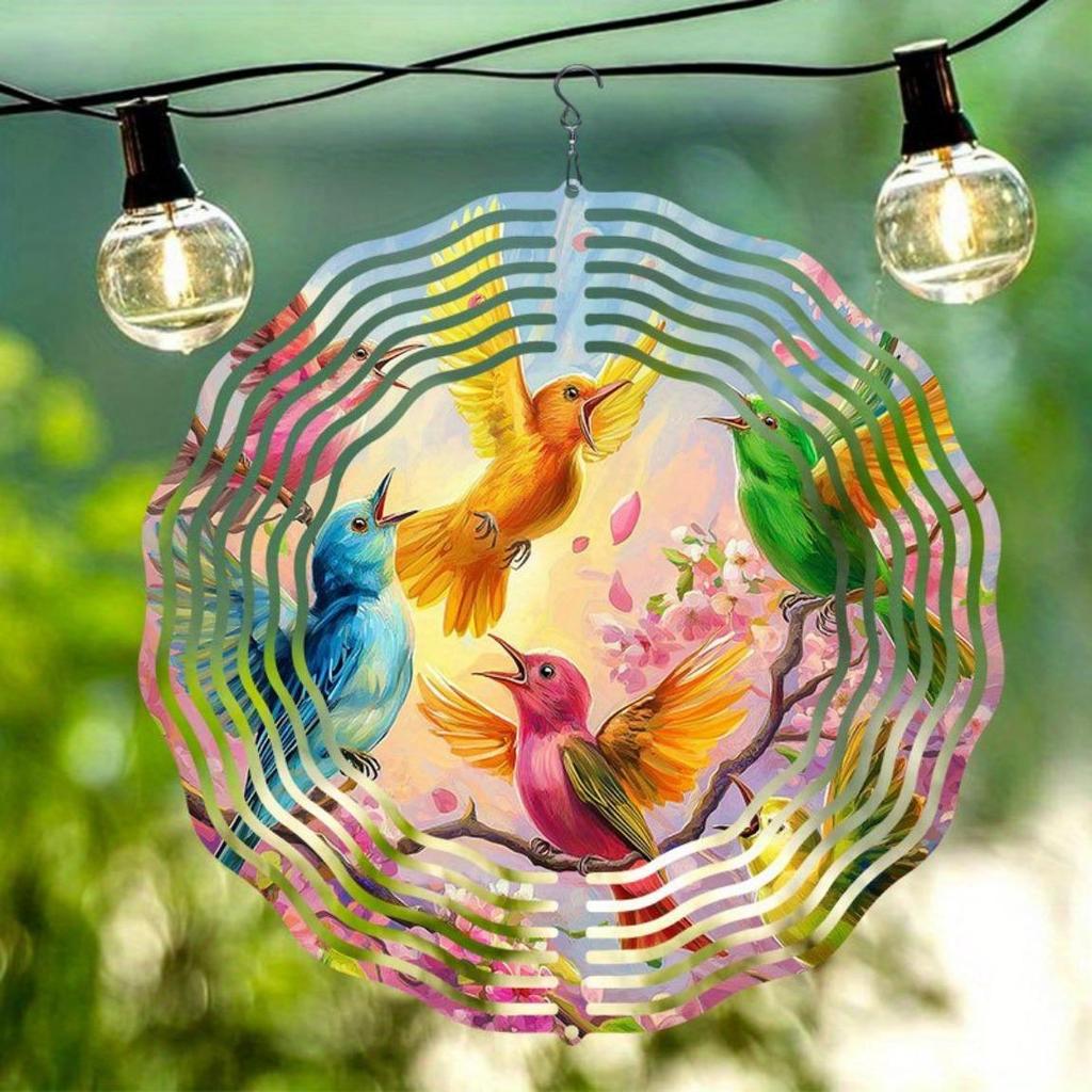 Vibrant 2D Metal Wind Chime with Colorful Birds and Fruit Design Durable Outdoor Garden Decor Perfect for Thanksgiving and Christmas