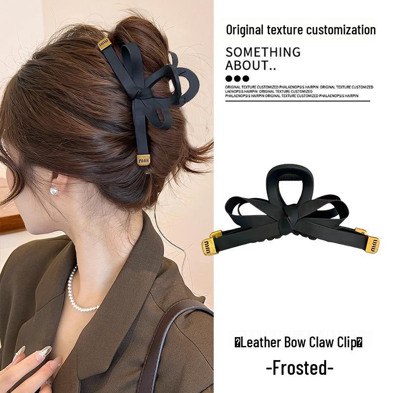Elegant 2025 Women s Black Leather Bow Hair Clip