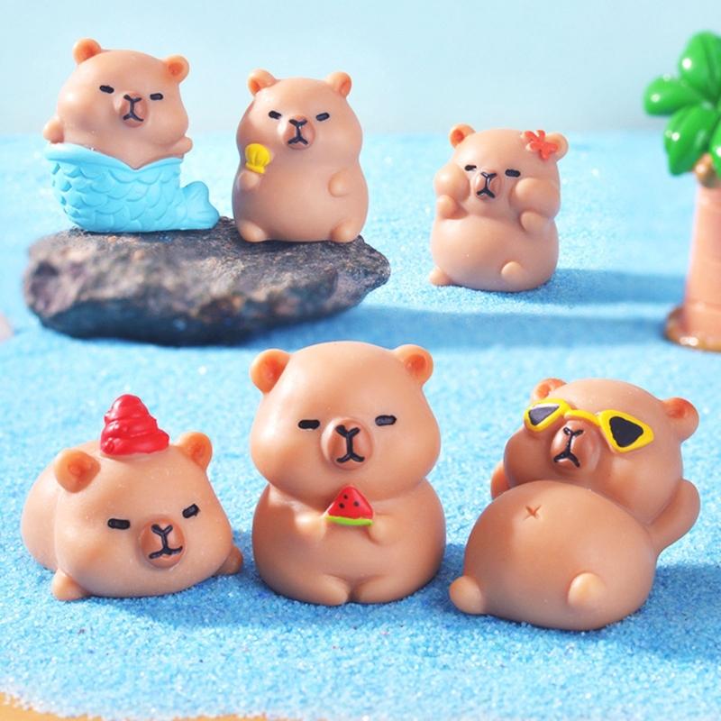Mini Capybara Figurines Decors Waterproof Toy Playsets Miniature Doll Garden Figurines Cake Toppers Parties Favor