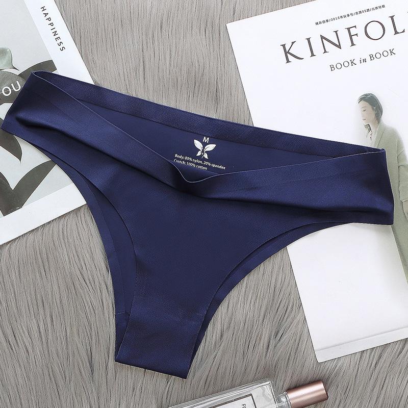 

Твердое бесшовное нижнее белье из ледяного шелка, сексуальные высокоэластичные дышащие трусики с низкой талией, легкое мягкое удобное нижнее белье без показа для женщин 4XL темно-синий