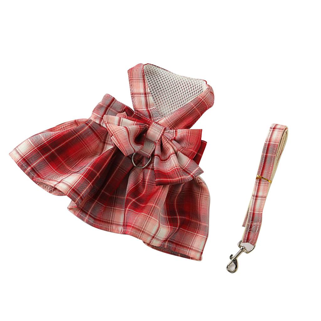 Hundsele Klänning Stilfull Söt Rosett Rutig Andningsbar Bekväm Husdjurssele Klänning med Koppel