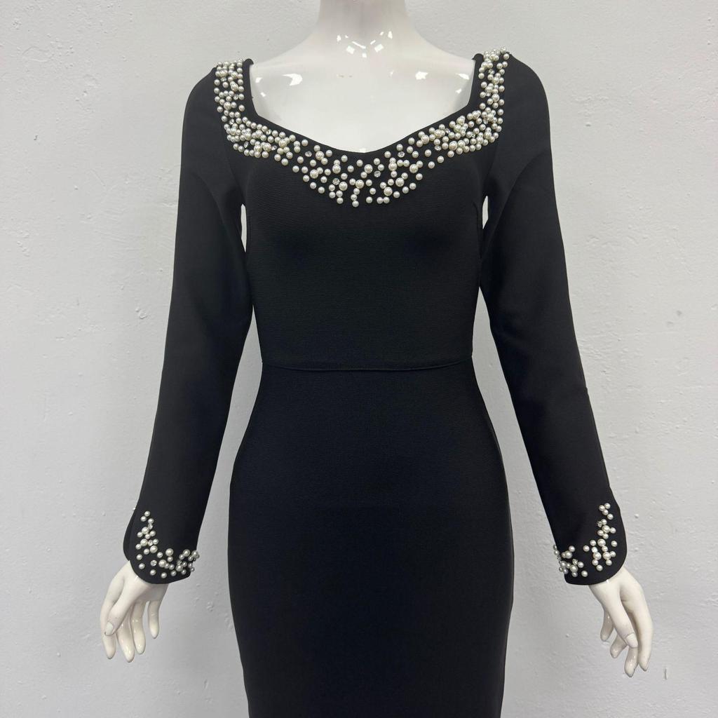 Elegant Beaded Evening Gown - European & American Style for Socialites