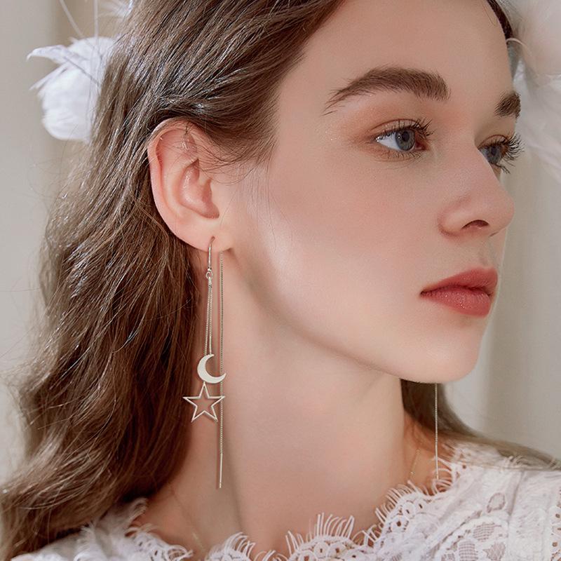 Korean Silver Needle Ice Flower Four-Leaf Clover Tassel Earrings
