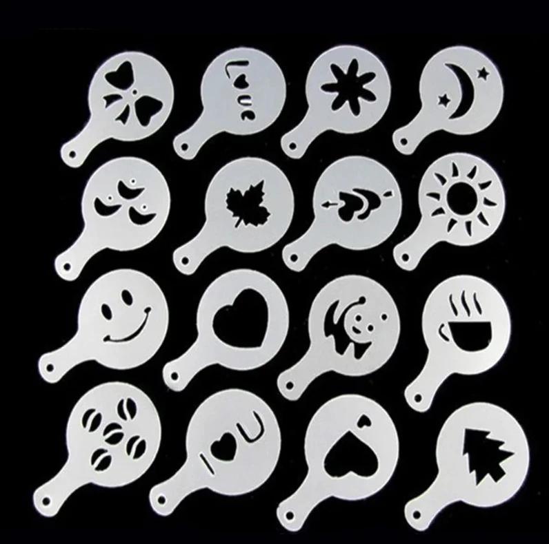 16Pcs/Set Coffee Mold Latte Cappuccino Barista Art Stencils Cake Duster Templates Coffee Accessories Milk Mold Coffe Decoration