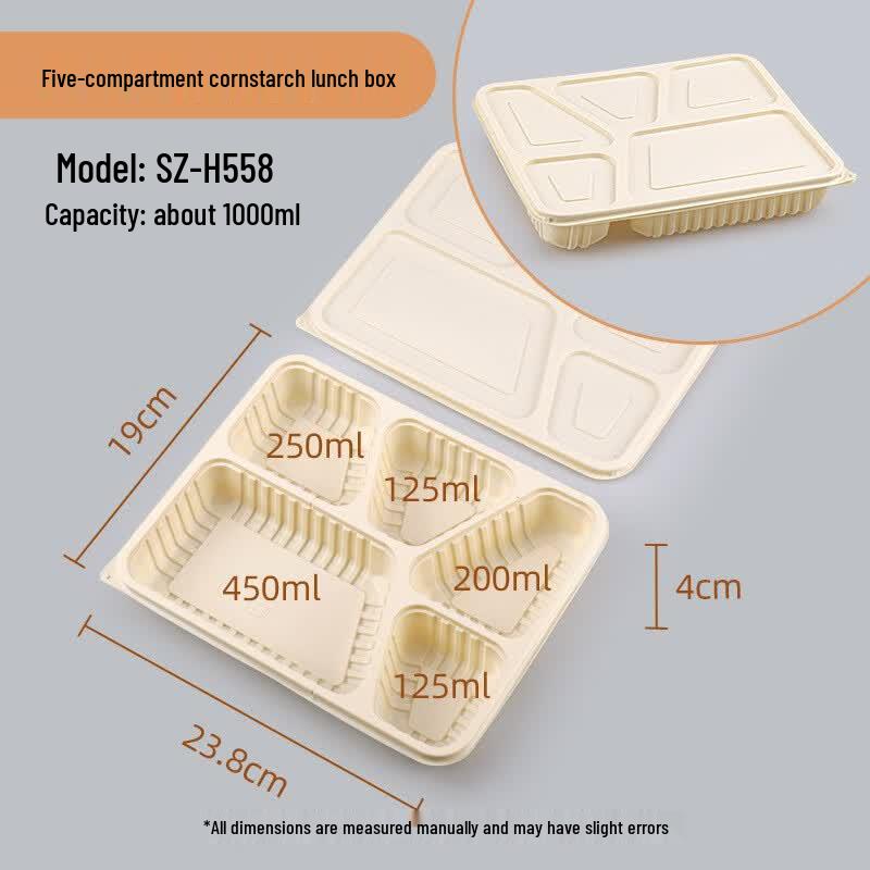 Degradable Corn Starch 5-Compartment Disposable Lunch Boxes