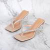 2025 New All-Match Open-Toed Diamond Flip-Flops Comfortable Soft Soles Thick High Heels For Women