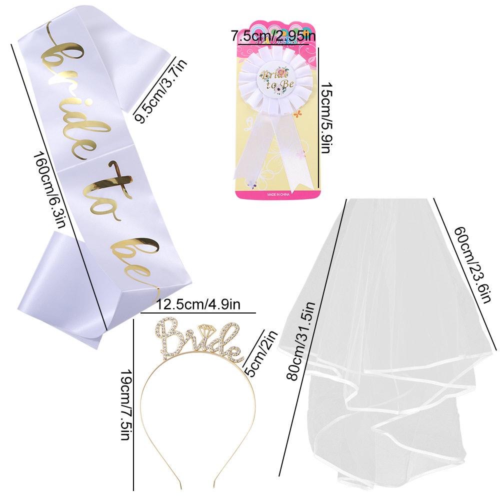 4Pcs/set Veil Bachelorette Party Decor Badge Bridal Wedding Veil  Gorgeous Hair Accessories