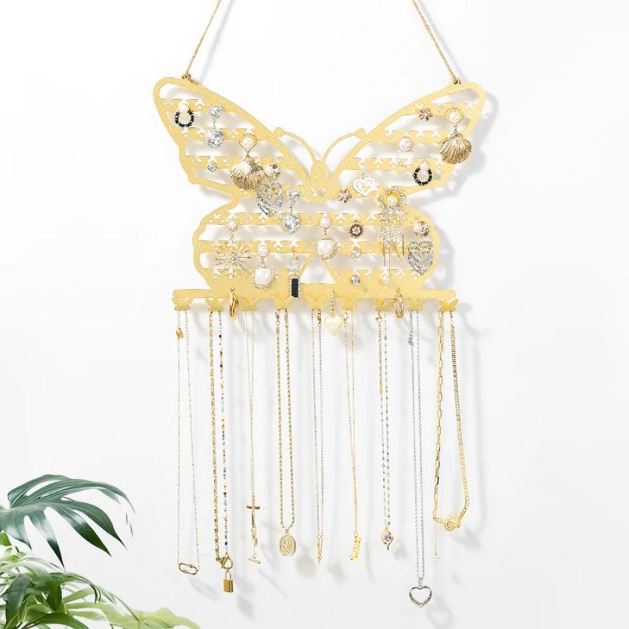 Butterfly Shape Wall Mounted Jewelry Rack Jewelry Hanging Rack for Necklaces Earrings Bracelets Display and Storage Black