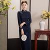 Skinny Dark Blue Velvet Winter Clothing National Style New Chinese Long-sleeved Improved Cheongsam Winter Thick Female Retro Mother Clothing