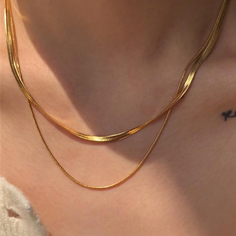 IF ME Layered Gold Snake Bone Chain Necklace for Women Simple Ins Vintage Collar Chain Choker Accessories