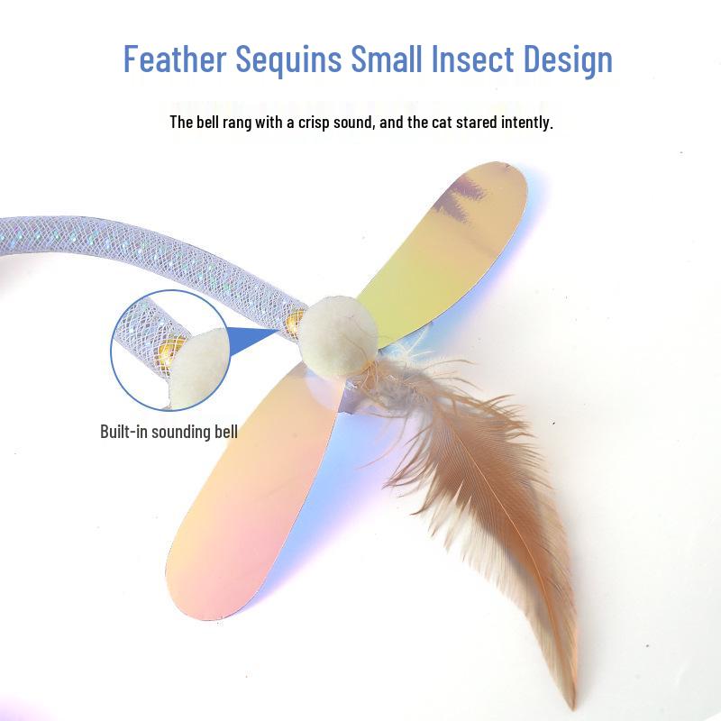 Dragonfly Sequin Cat Teaser Wand - Light Color Variety for Self-Amusing Cats
