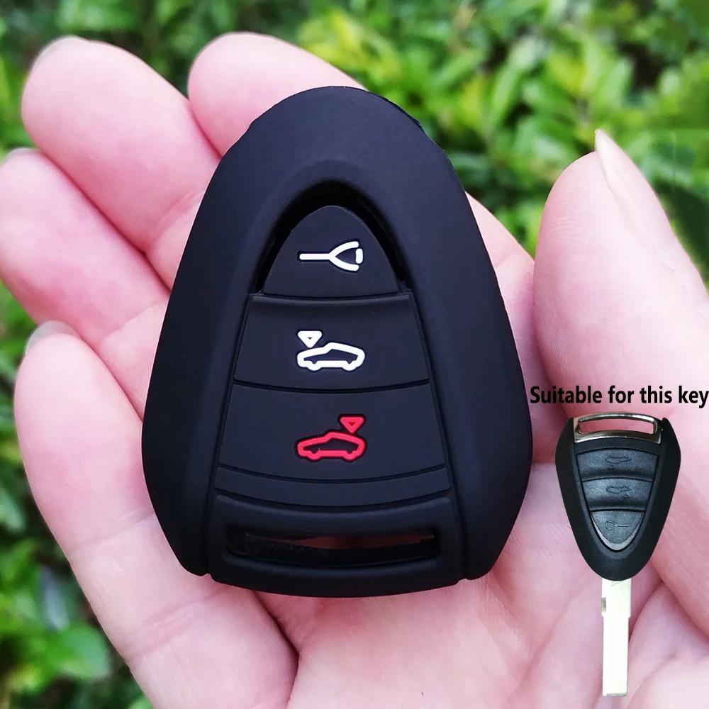 

3 Buttons Silicone Car Remote Key Case Cover Shell Keychian Fob Holder For Porsche 911 997 Boxster 987 Cayman Parts Accessories