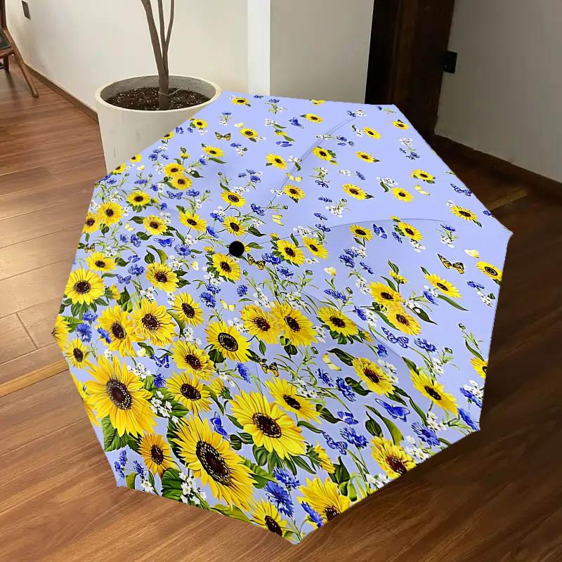 1PC Sunflowers Flowers Umbrella-8-Rib Reinforced Portable Folding Travel Suitable for All Seasons Outdoor Daily Use -J0352
