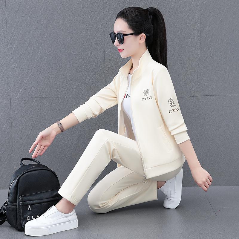 Women's Autumn Spring Cardigan Tracksuit Set - Fashionable, Age-Reducing, Versatile Three-Piece Outfit