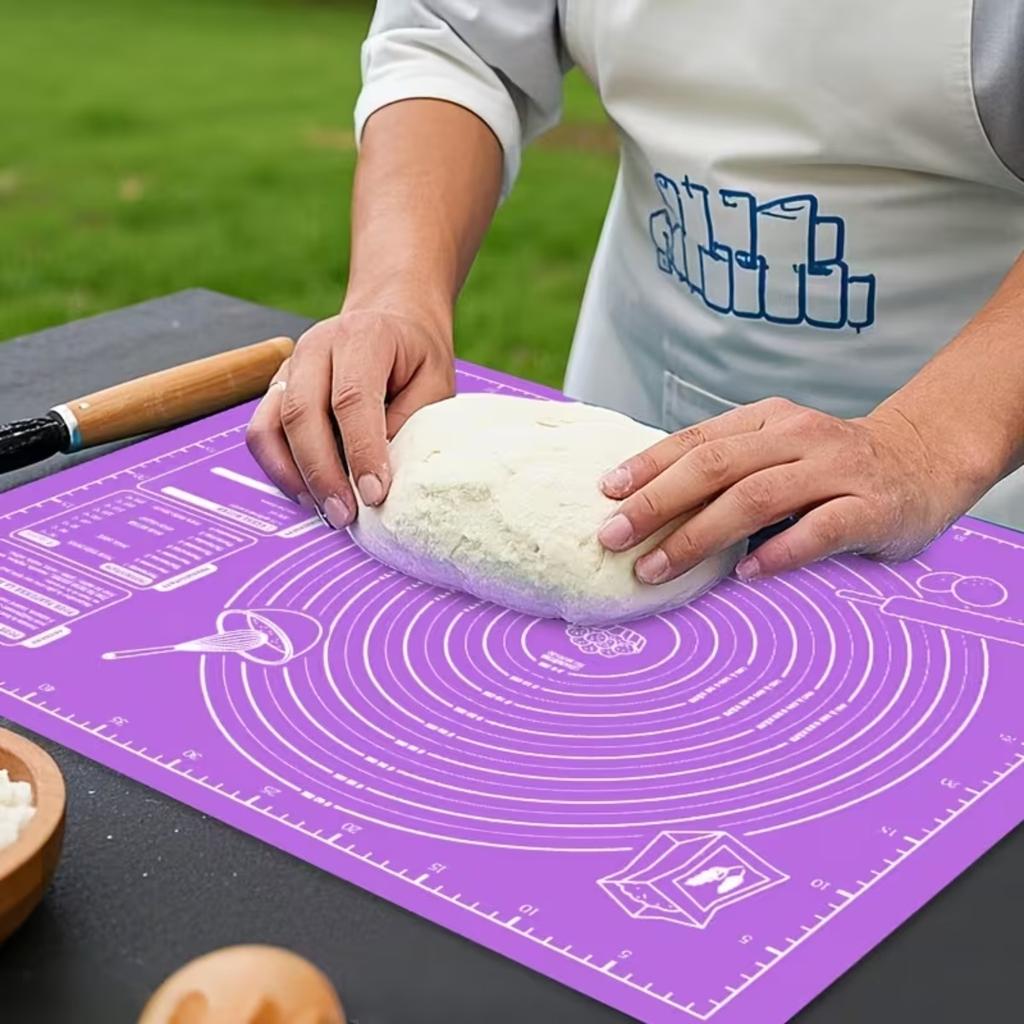 45x60CM Kneading Mat with Stainless Steel Dough Cutter Scale Measurements Desigh Non Stick Pastry Fondant Mat for Baking Kitchen