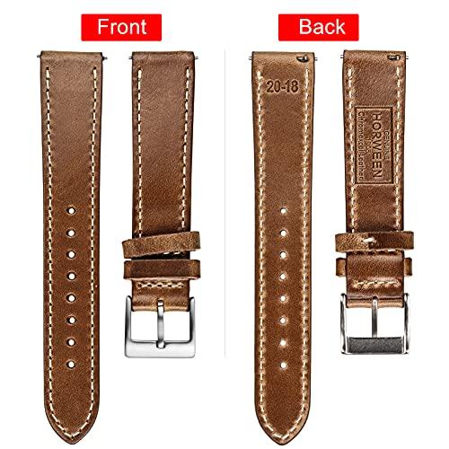Hemsut Genuine Leather Watch Band, Horween Soft Leather Material, 22mm, Natural Leather Color + White Stitching, Stainless Steel Silver Watch Buckle,