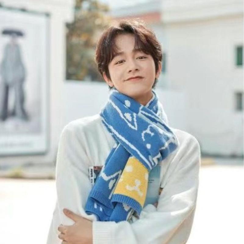 Winter New Couple Scarves Knit Wool Unisex Student Wrap Korean Style Cat Cute Cartoon Thick Warm