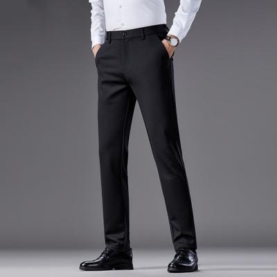 Calças de Fato Elásticas Masculinas Calças Finas de Perna Reta Resistentes a Rugas Sem Passar Calças Sociais para Escritório Roupa Formal Encontro