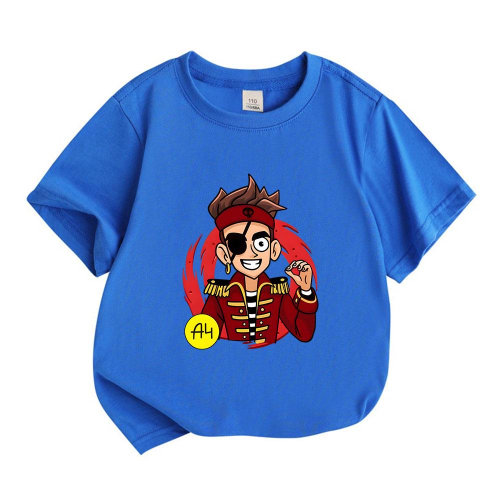 Kids Boys Girls 100% Cotton Crew Neck Short Sleeve T-Shirt, Cartoon Cool Pirate Character Print Casual Summer Soft Breathable Tee for Daily Outdoor We