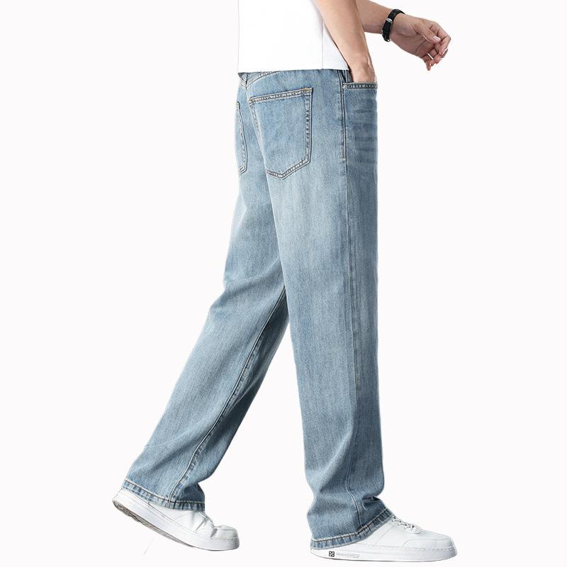 Summer Ice Silk Ultra-thin Jeans Men's Loose Straight Light Blue Pants New Summer Thin Tencel Men's Pants